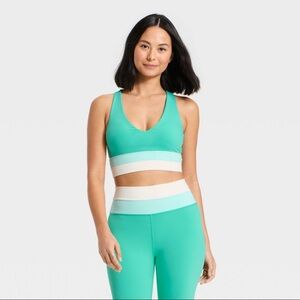 Women's Coloblocked Longline Sports Bra - JoyLab™ Turquoise Green XXL